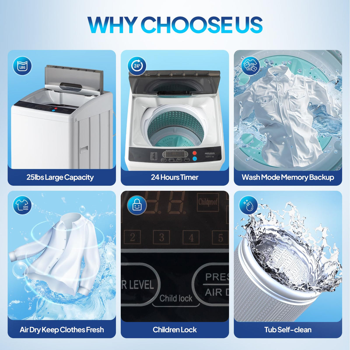 ROVSUN 30LBS Washing Machine, Full-Automatic Portable Washer with Stainless Steel Drum, Electric Laundry Machine, Washer and Spin Dryer Combo with Drain Pump for Home, Apartment Jansha Store
