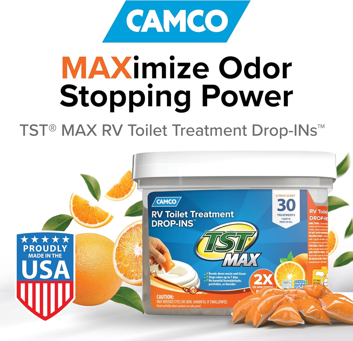 Camco TST MAX RV Toilet Treatment Drop-INs - Orange 30-pk - Made in the USA Jansha Store
