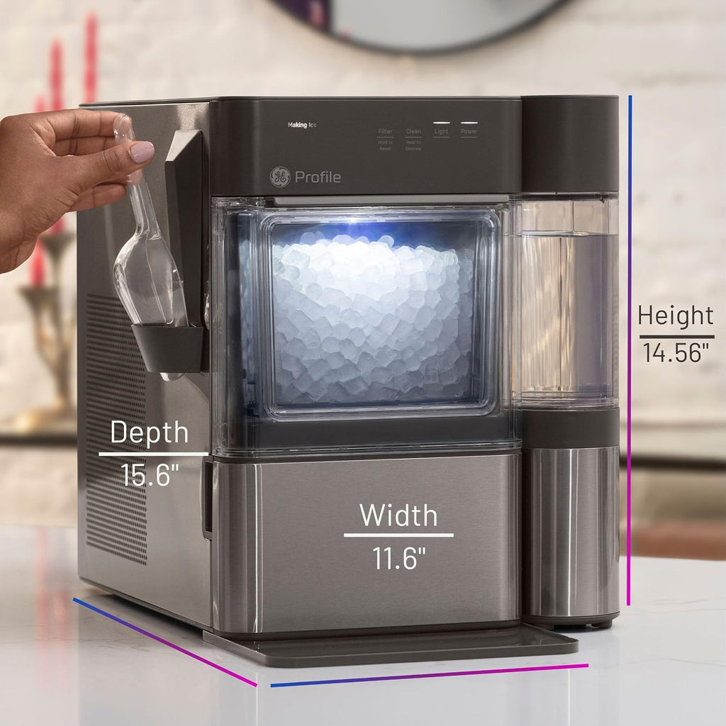 GE Profile Opal MINI PRO Nugget Ice Maker w/Side Tank, Portable Countertop Pebble Ice Machine, 36 lbs/Day, Top Fill, 6 Pack Descaler & Scoop, Stainless Steel Jansha Store