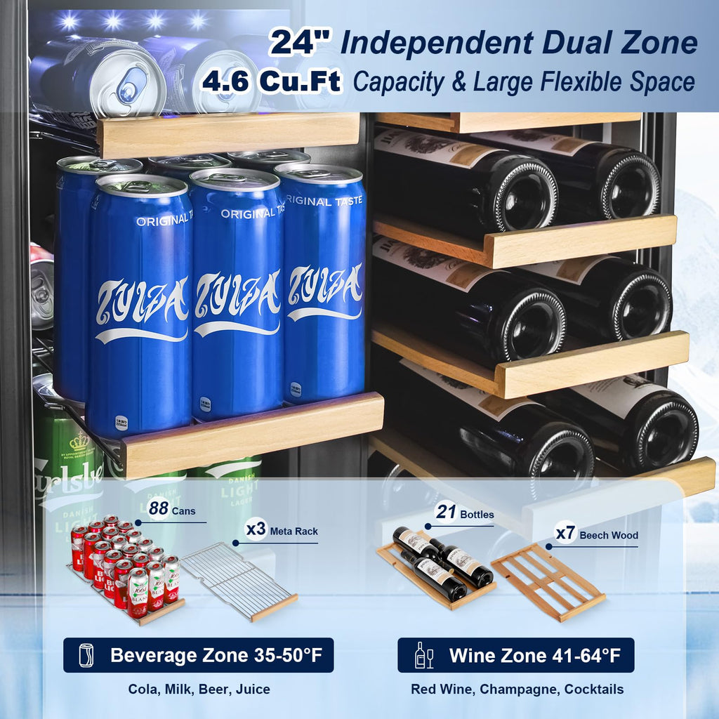24 Inch Upgraded Dual Zone Wine and Beverage Refrigerator Cooler Jansha Store