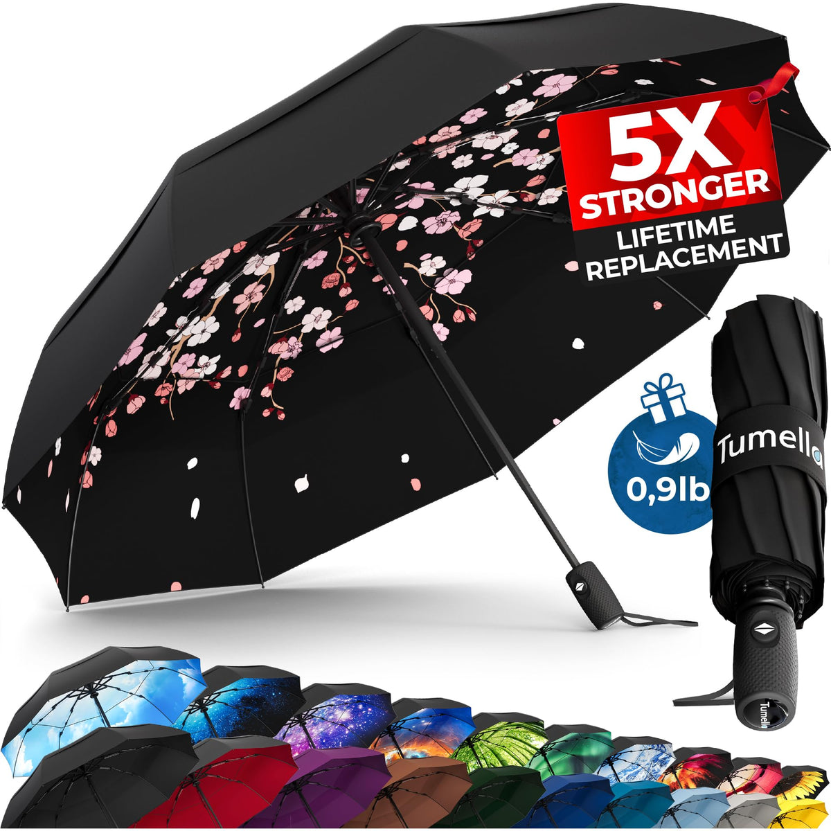 TUMELLA Strongest Windproof Travel Umbrella (Compact, 100MPH Wind-Tested), Light, Portable, One-Handed Use, Automatic Folding Rain Umbrella, Durable, Premium Grip, Fits Car & Backpack Jansha Store