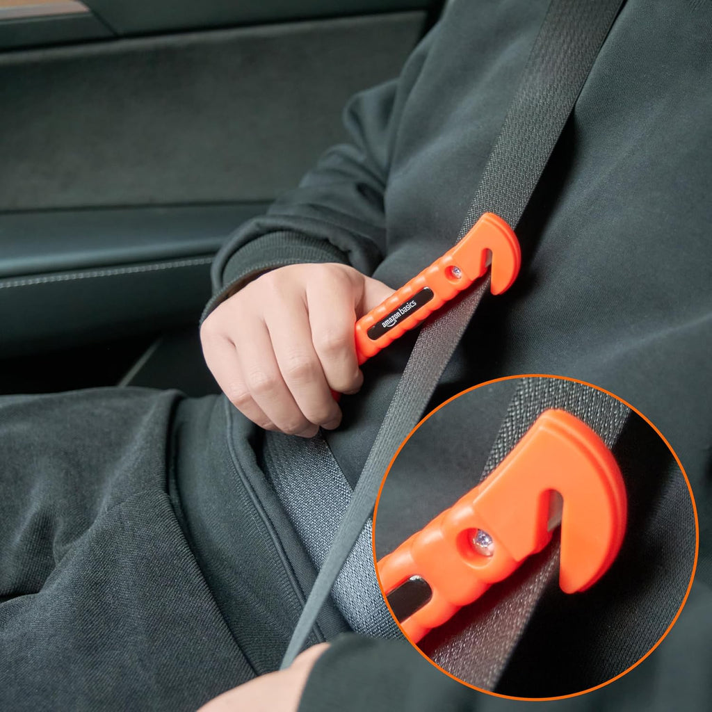 Amazon Basics Emergency Escape Tool, Window Breaker and Seatbelt Cutter, Car Safety Hammer with Protective Bracket, Bright Orange, 2 Pack, SW-835 Jansha Store