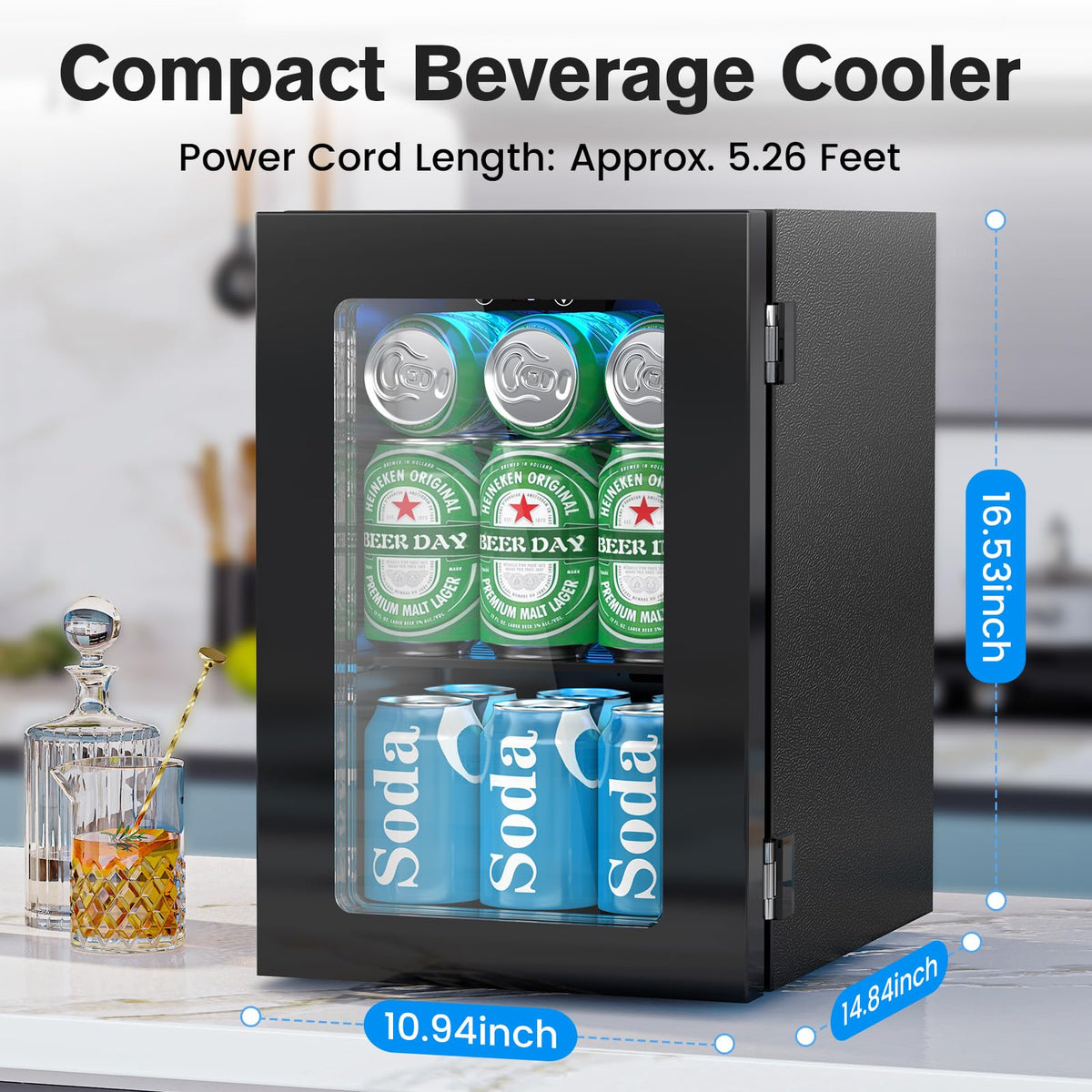 Electactic Mini Fridge 130 Can Beverage Refrigerator Cooler, 3.2 Cu.Ft Drink Fridge for Soda Wine Beer, Adjustable Temperature Control for Home Office, Black Jansha Store