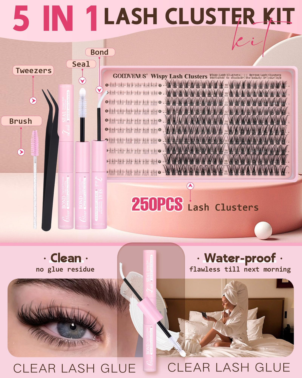 Brown Lash Clusters Natural For Soft Glam 300Pcs Wispy Lashes Cluster Eyelash Cluster Extensions C Curve Individual Lashes DIY Lash Extension Waterproof & Long - Lasting (10-16mm) Jansha Store