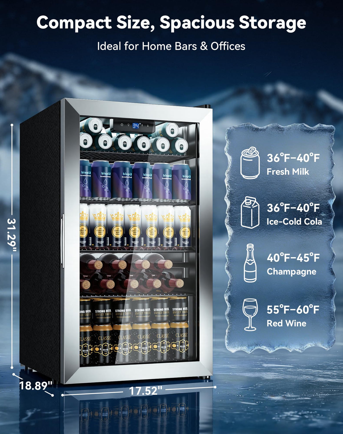 3.2 Cuft Beverage Fridge, 130 Can Mini Fridge With Glass Door, Black Jansha Store