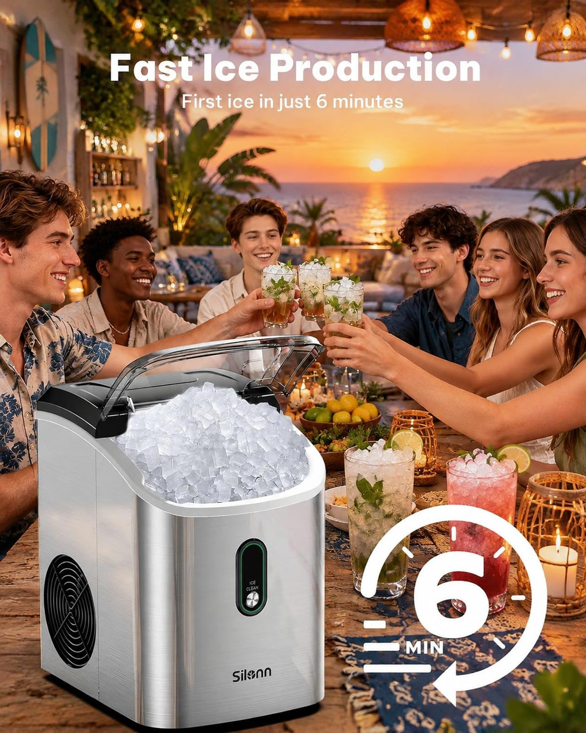 Silonn Nugget Ice Maker, Smart Countertop Ice Machine with APP & Voice Control, Self-Cleaning, 44lbs/24H Soft Chewable Sonic Ice, 3L Tank, for Home Kitchen & Party Jansha Store