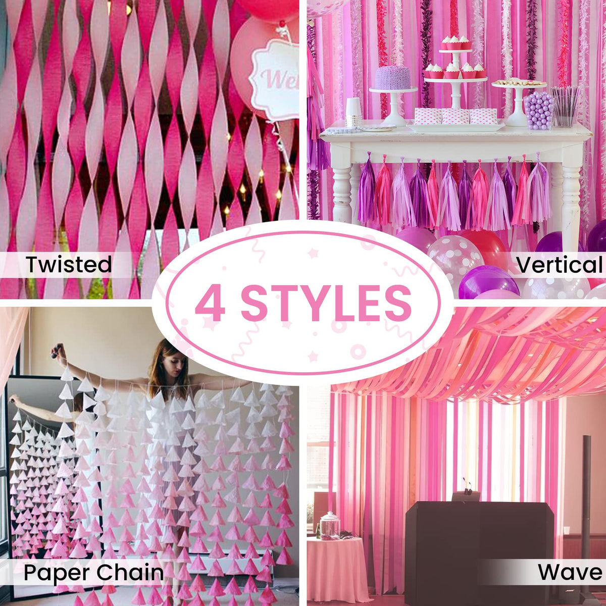 PartyWoo Pastel Crepe Paper Streamers 6 Rolls 492 FT Streamers Jansha Store