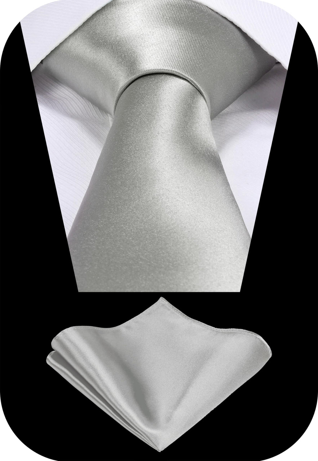 TIE G Solid Satin Woven dyed Color Formal Black Necktie and Pocket Square Sets in Gift Box Jansha Store