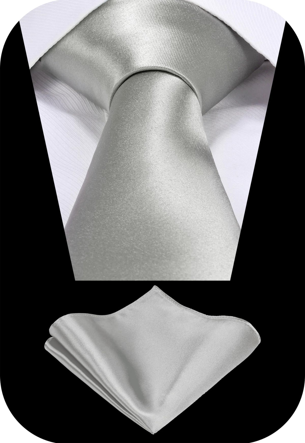 TIE G Solid Satin Woven dyed Color Formal Black Necktie and Pocket Square Sets in Gift Box Jansha Store