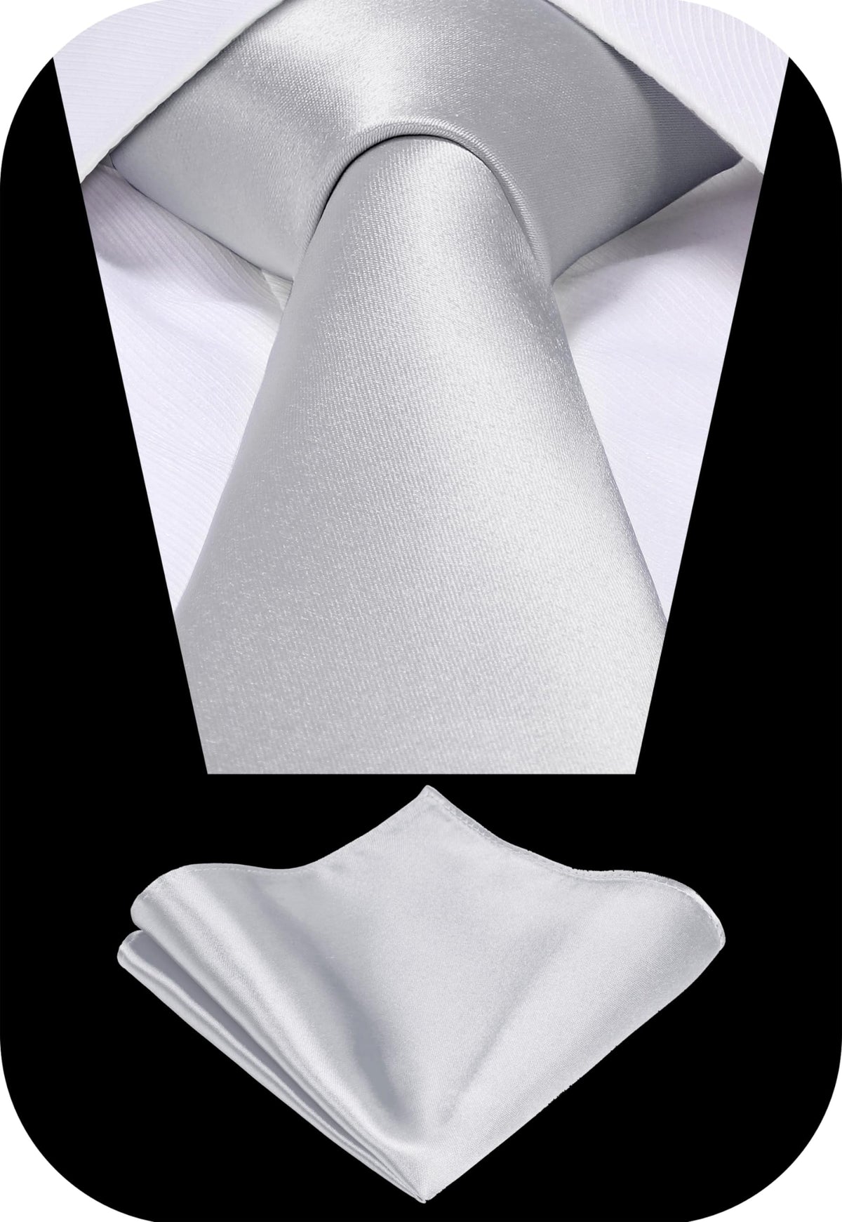 TIE G Solid Satin Woven dyed Color Formal Black Necktie and Pocket Square Sets in Gift Box Jansha Store