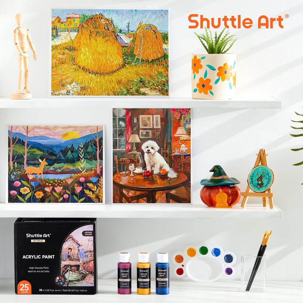 Shuttle Art Acrylic Paint, 36 Colors Acrylic Paint Set with Brushes & Palette, 2oz/60ml Bottles, Rich Pigments Non-toxic for Artists Kids & Adults, Painting on Canvas Rocks Ceramic Wood Jansha Store