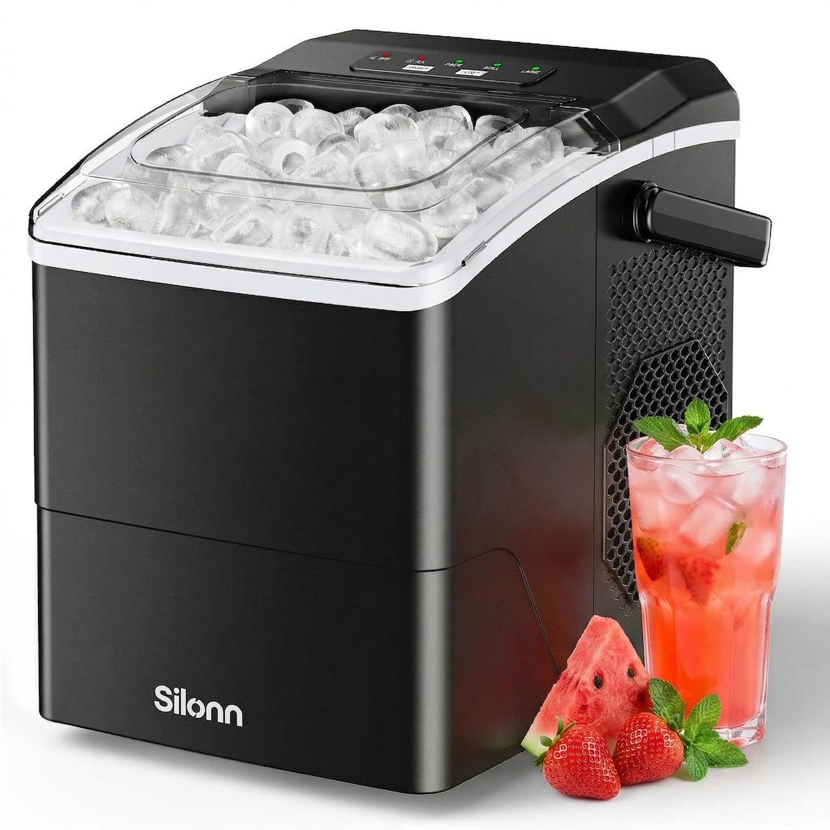 Silonn Nugget Ice Maker Countertop, Pellet Ice Machine with Self-Cleaning Function, Sonic Ice Maker Produces 36lbs of Chewable Ice in 24 Hours, Ideal for Home Kitchen and Office (Stainless Steel) Jansha Store