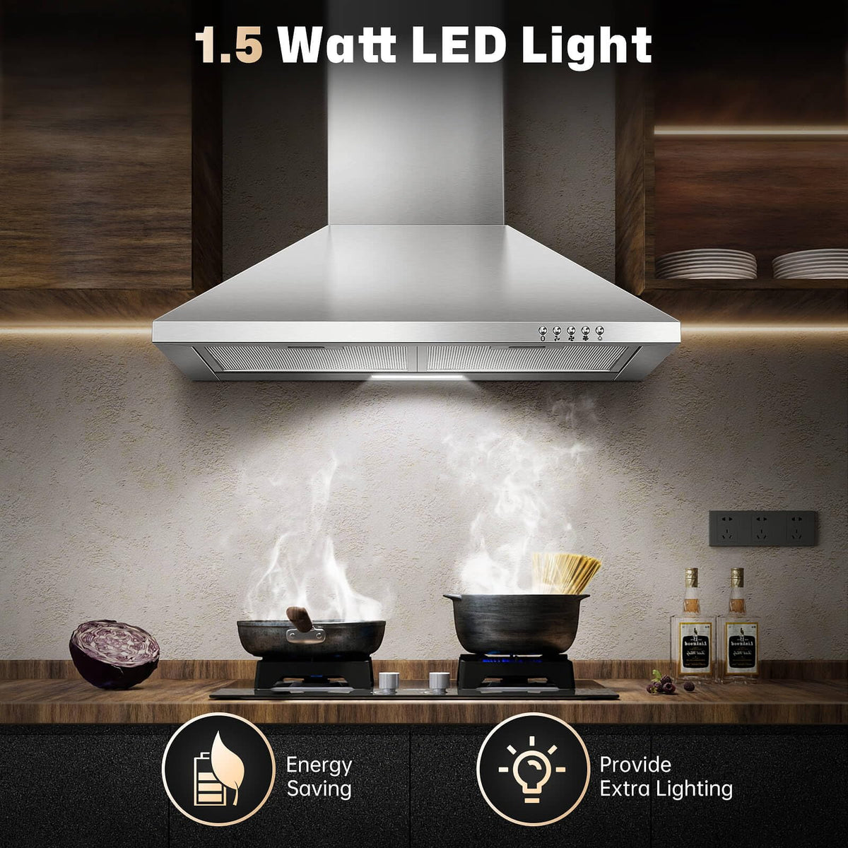 SNDOAS Black Range Hood,Wall Mount Range Hood 30 inch,Stainless Steel Kitchen Hood with Ducted/Ductless Convertible,Stove Vent Hood,Aluminum Filters,3 Speed Exhaust Fan,LED Light,Button Control Jansha Store