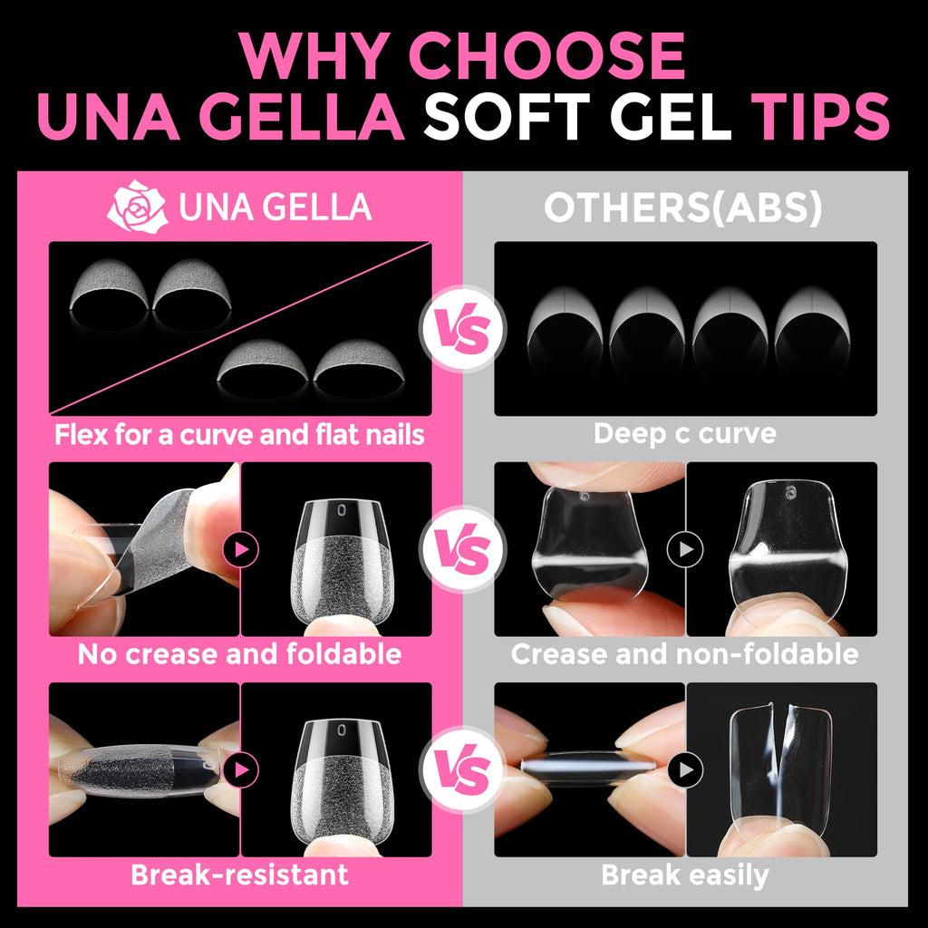 UNA GELLA Extra Short Square Kids Nail Tips 216Pcs Squoval Press On Nails Jansha Store