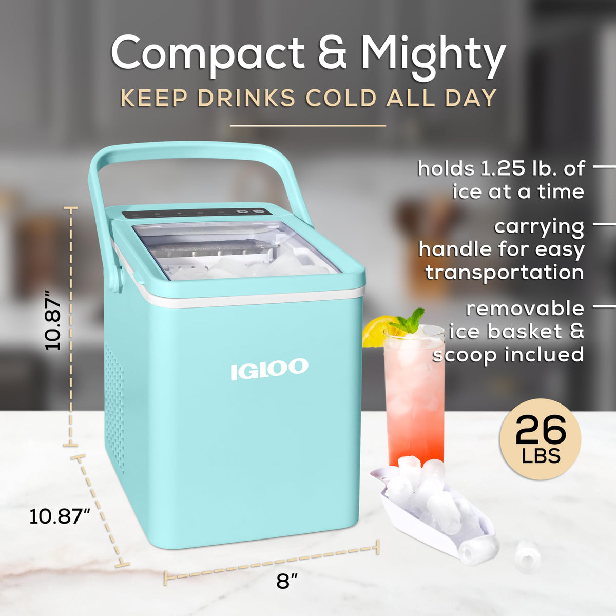 Igloo Portable Ice Maker with Scoop - Ice Maker with LED Control Panel & 1.5 Quart Water Tank - Stainless Ice Cube Maker Produces 26 Lbs. of Ice in 24 Hours with 9 Large or Small Cubes in 7 Minutes Jansha Store