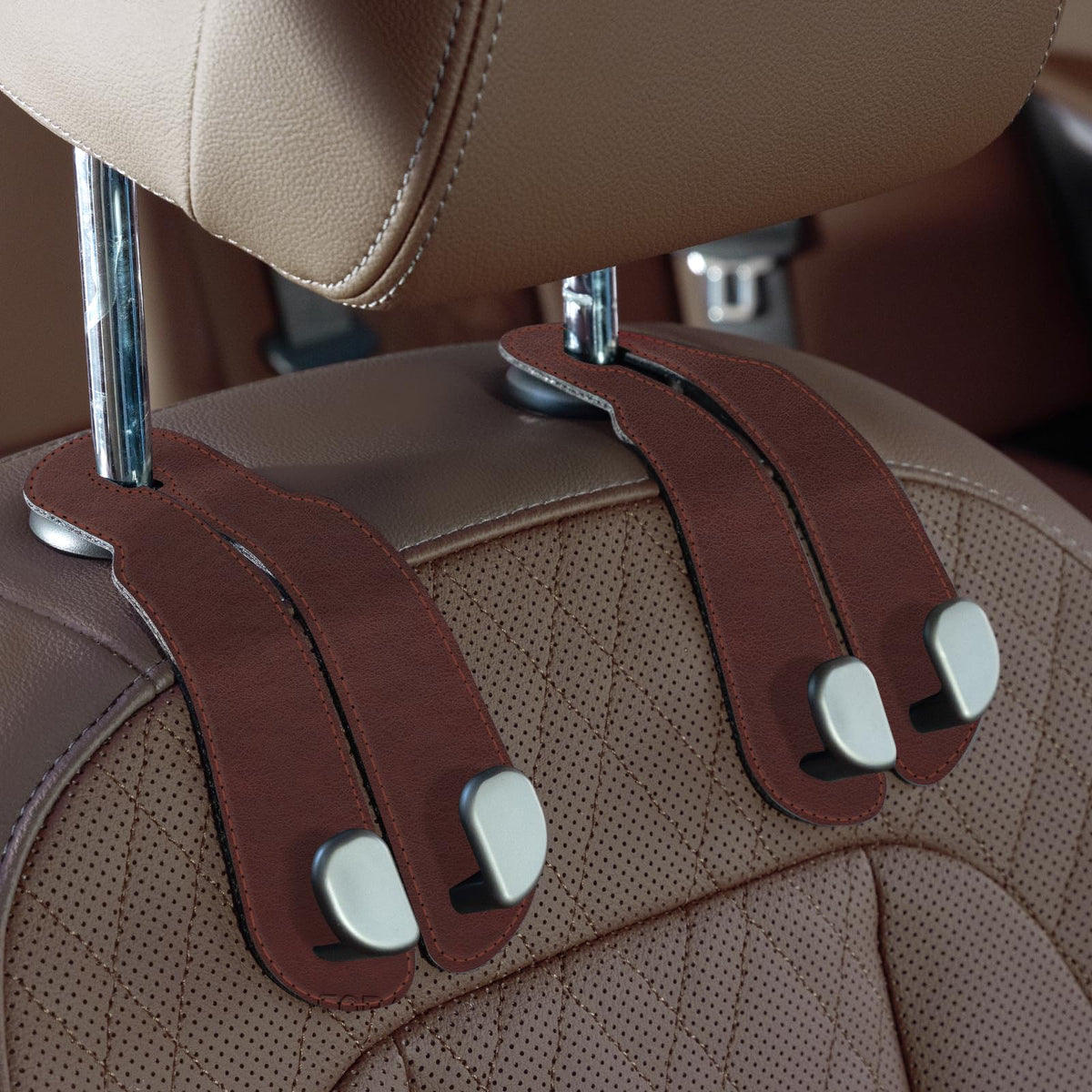 CoBak Purse Hook for Car - Universal Premium Stitched Leather and Aluminum-Magnesium Alloy Double Car Seat Back Storage Hook for Purses, Handbags, Bags (2 Pack),Black Jansha Store