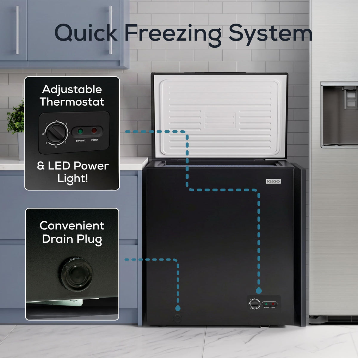 Igloo 5.0 Cu Ft Upright Deep Freezer Chest- Deep Freezer with Quick Freezing System & Adjustable Thermostat - Low Noise Freezer with Removable Basket & LED Lights for Homes, Garages & Basements- White Jansha Store