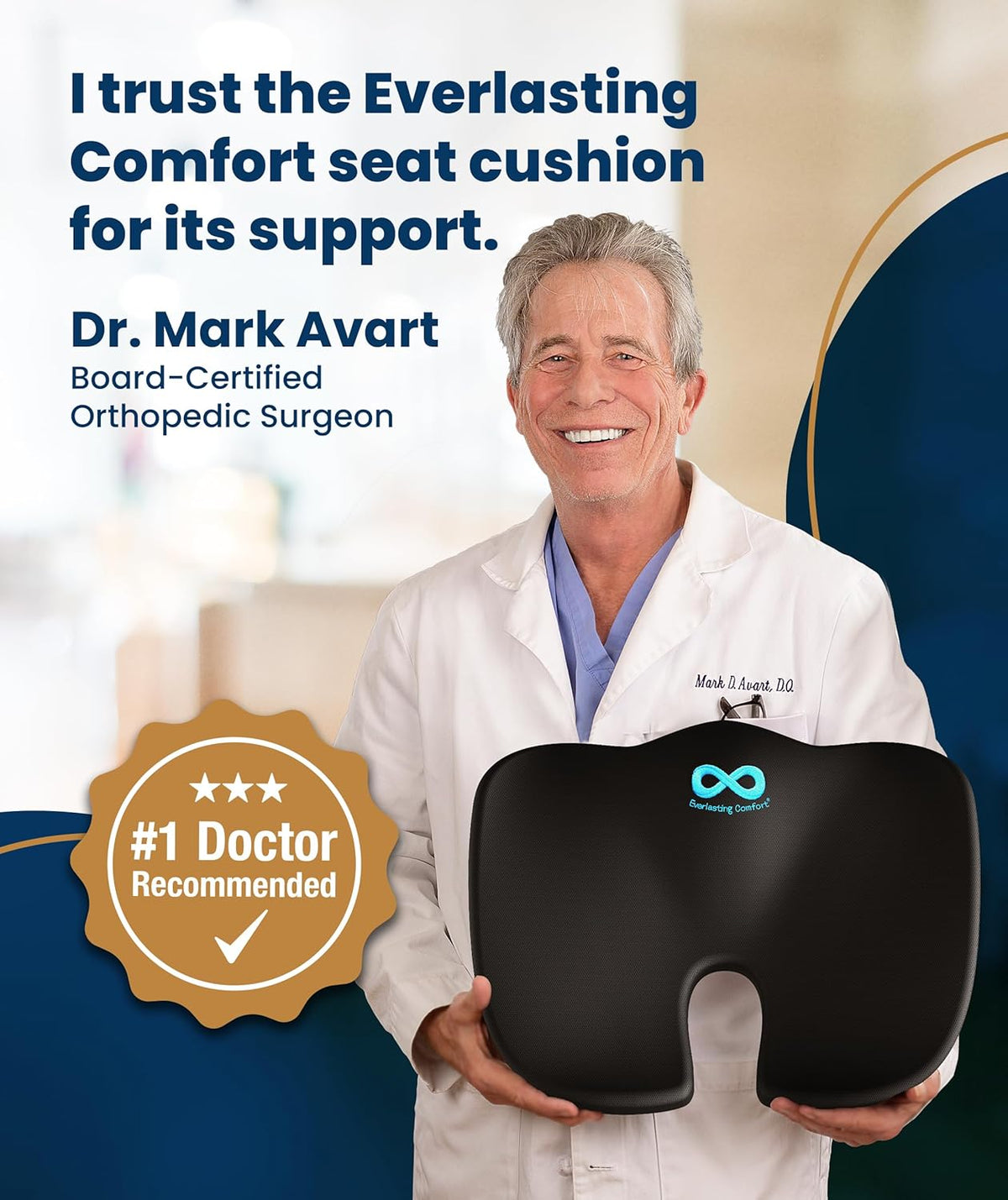 Everlasting Comfort Doctor Recommended Memory Foam Seat Cushion for Office Chairs & Car - Ergonomic Office Desk Accessories - Cushions for Tailbone Pain Relief, Sciatica (Black, Large) Jansha Store