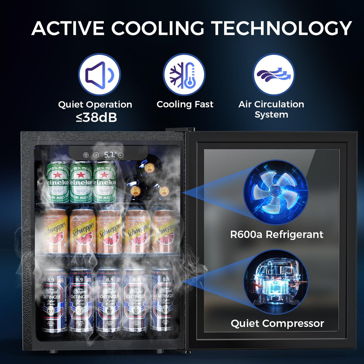 Electactic Mini Fridge 130 Can Beverage Refrigerator Cooler, 3.2 Cu.Ft Drink Fridge for Soda Wine Beer, Adjustable Temperature Control for Home Office, Black Jansha Store