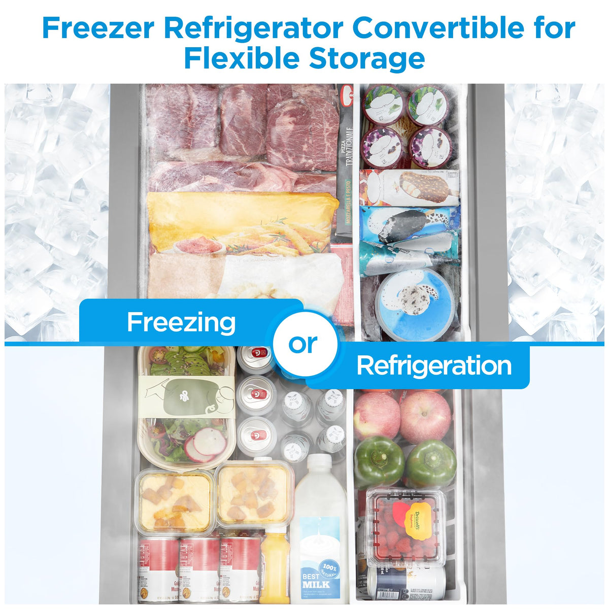 Midea 3.5 Cu.ft Chest Freezer, Fridge Freezer Convertible with LED Light Jansha Store