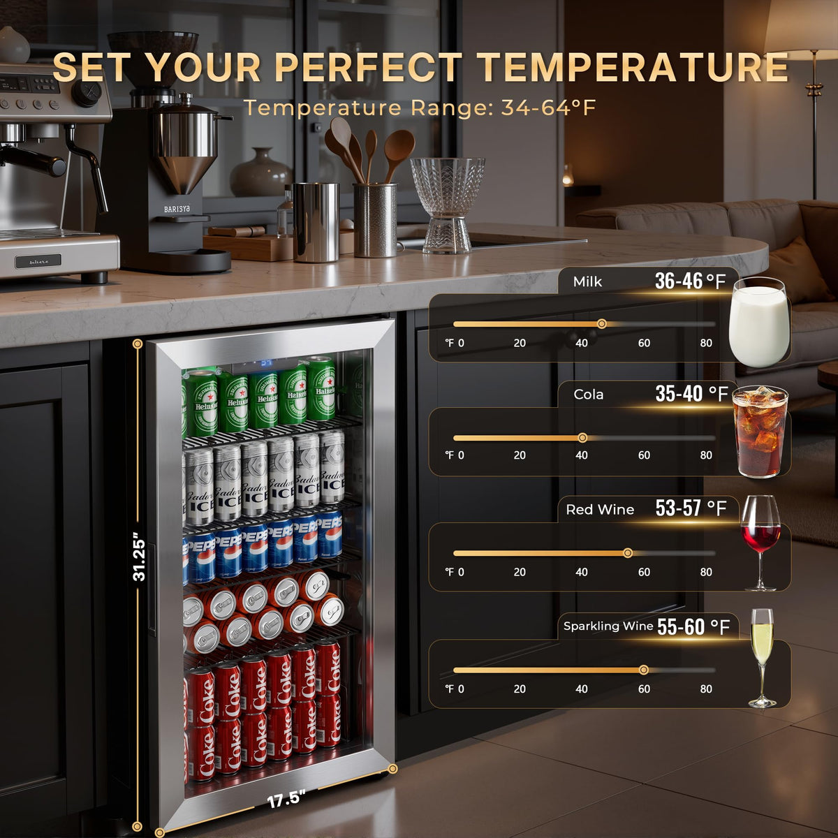 130 Can Beverage Refrigerator, 3.2 Cu.Ft Mini Fridge Beverage Cooler Jansha Store