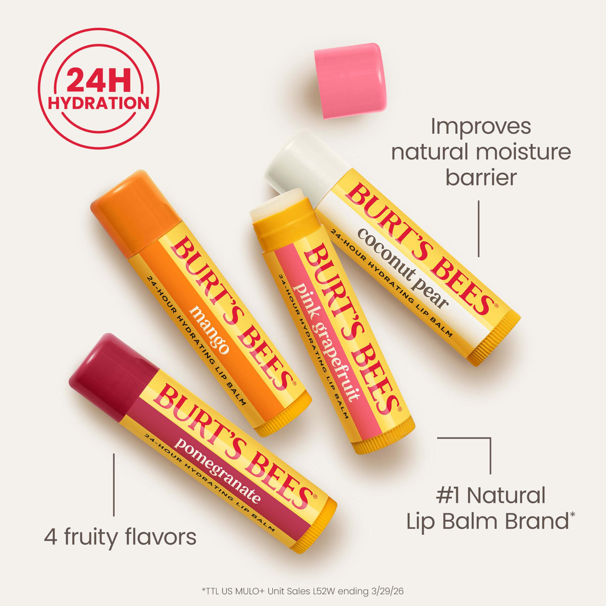 Burt's Bees Lip Balm, Pomegranate, 0.15 oz., 4 Tubes Jansha Store