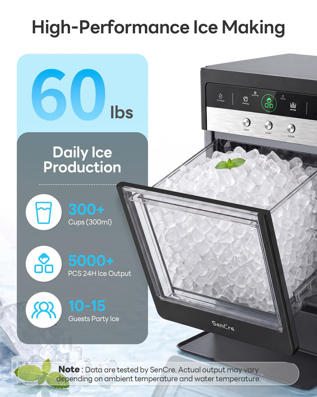 Nugget Ice Maker Countertop 60lbs/24H, 5-Min Ice Output, UV-C Purify Jansha Store