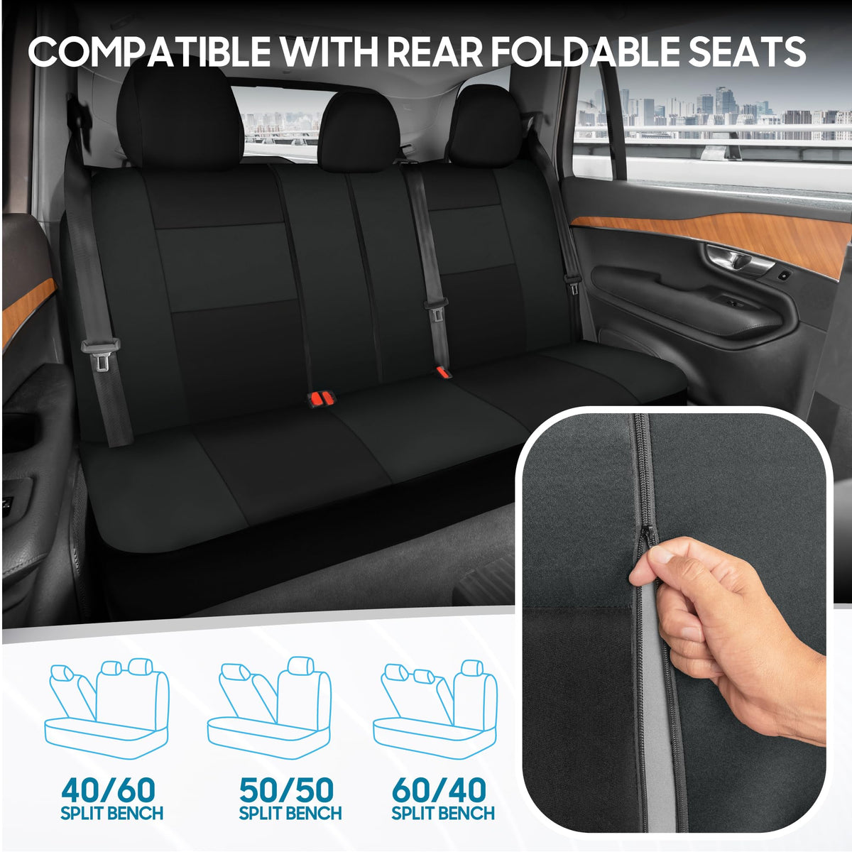 BDK PolyPro Car Seat Covers Full Set in Solid Black, Front and Rear Split Bench Seat Covers for Cars, Easy to Install Car Seats Cover Set and Accessories for Auto Trucks Van SUV - Solid Black Jansha Store