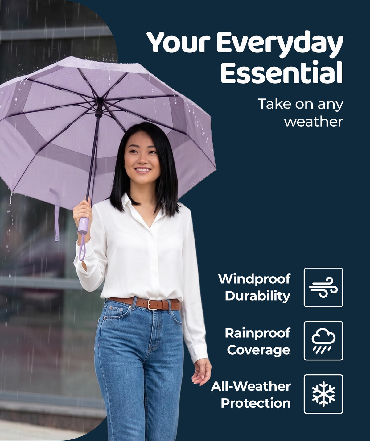 Windproof Travel Umbrella - Compact & Withstands Winds up to 100MPH, Strongest Premium Auto Folding Umbrella for Rain and Sun - Durable, Light & Portable for Women & Men, Fits Backpack & Cars Jansha Store