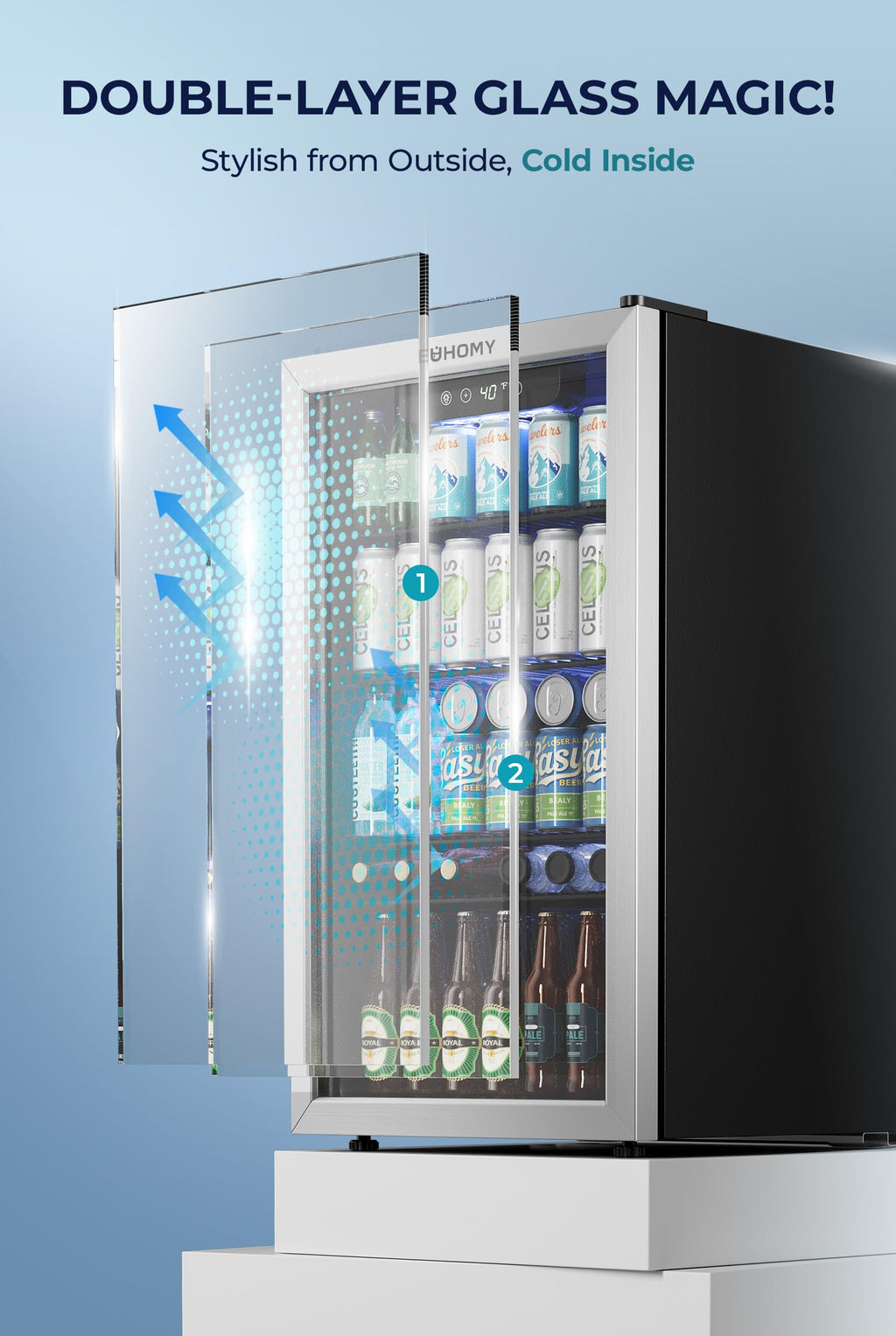 EUHOMY 145 Can Mini Fridge, 4.5 Cu.ft Beverage Refrigerator with Glass Door Jansha Store