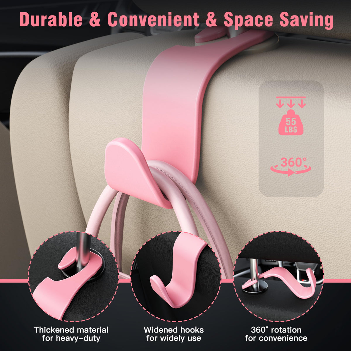 4-Pack Car Headrest Hooks Holds 55lbs Seat Storage Organizer for Bags Jansha Store