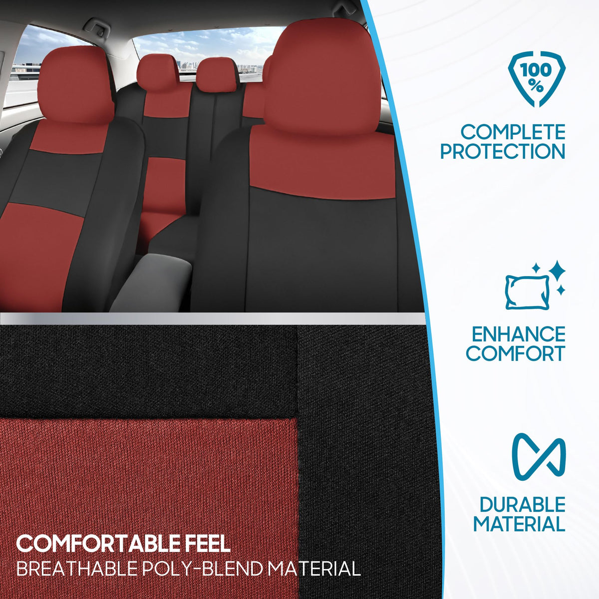 BDK PolyPro Car Seat Covers Full Set in Solid Black, Front and Rear Split Bench Seat Covers for Cars, Easy to Install Car Seats Cover Set and Accessories for Auto Trucks Van SUV - Solid Black Jansha Store