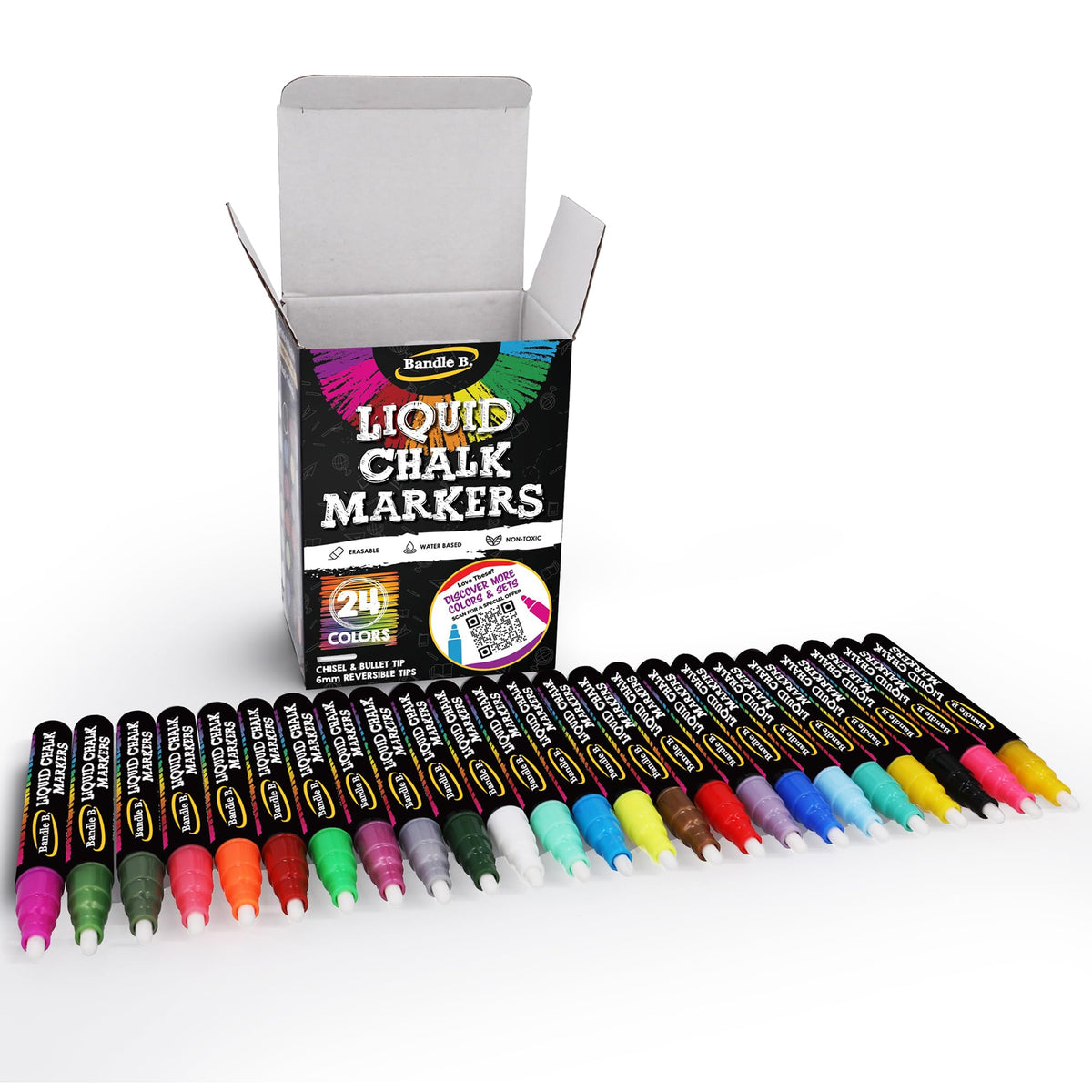 Bandle B. Chalk Markers - 8 Vibrant, Erasable, Non-Toxic, Water-Based, Reversible Tips. For Glass or Chalkboard Markers for Businesses, Restaurants, Liquid Drawing Chalk (Vibrant 6mm) Jansha Store