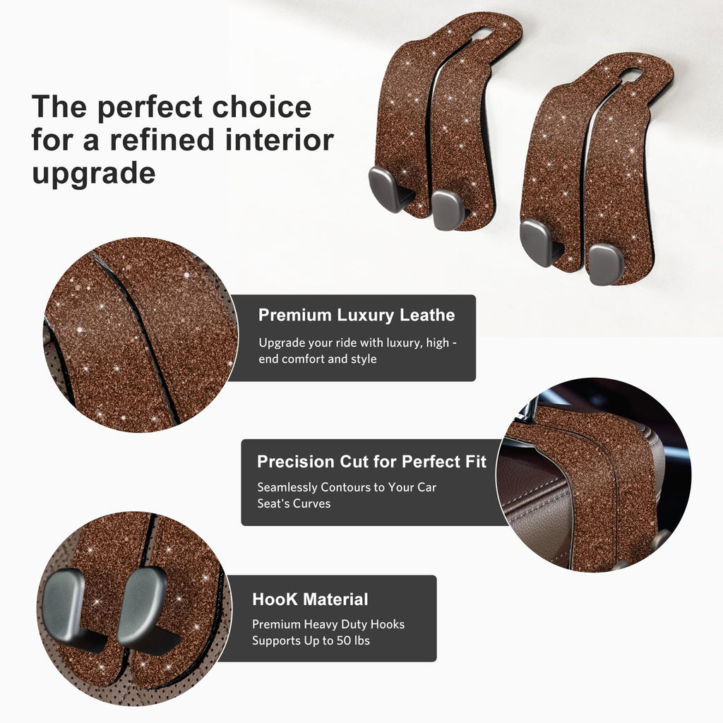 CoBak Purse Hook for Car - Universal Premium Stitched Leather and Aluminum-Magnesium Alloy Double Car Seat Back Storage Hook for Purses, Handbags, Bags (2 Pack),Black Jansha Store
