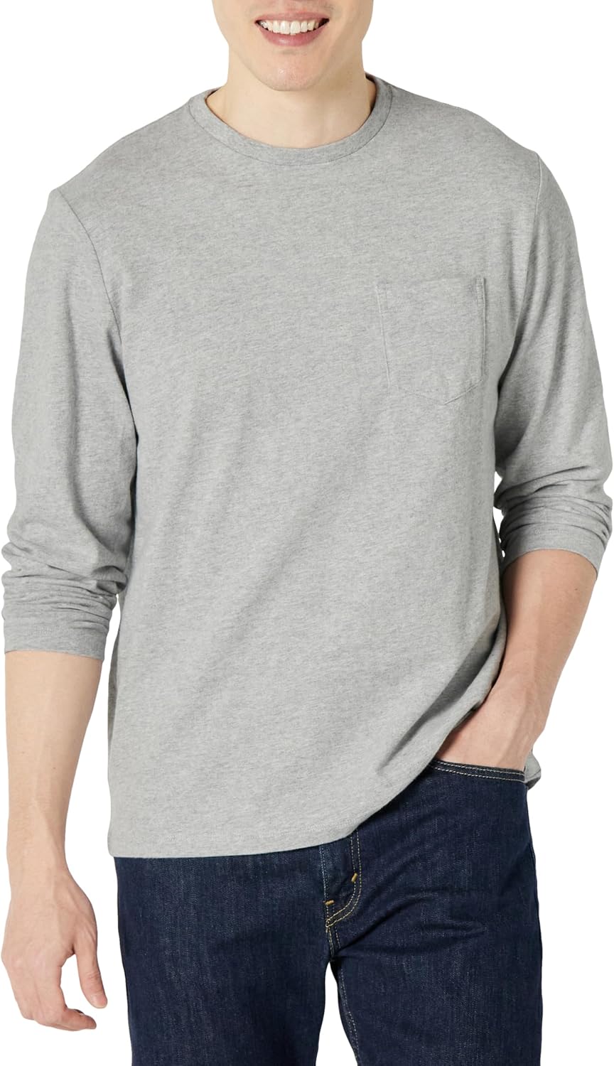 Amazon Essentials Men's Regular-Fit Crewneck Long-Sleeve T-Shirt, Casual Cotton Jersey Jansha Store