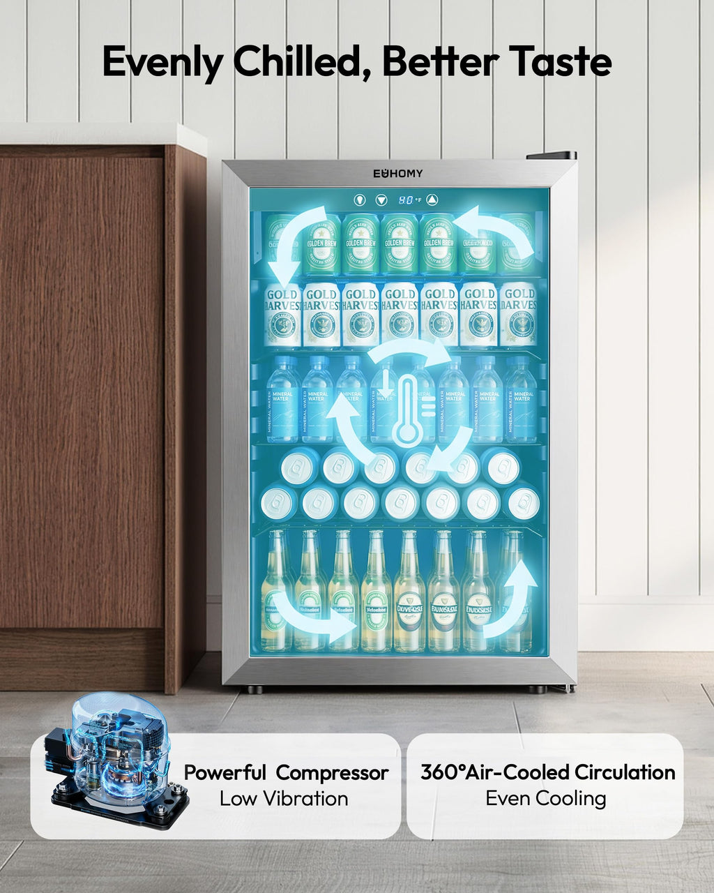 EUHOMY 130 Can Mini Fridge, Beverage Refrigerator with Glass Door, Black Jansha Store
