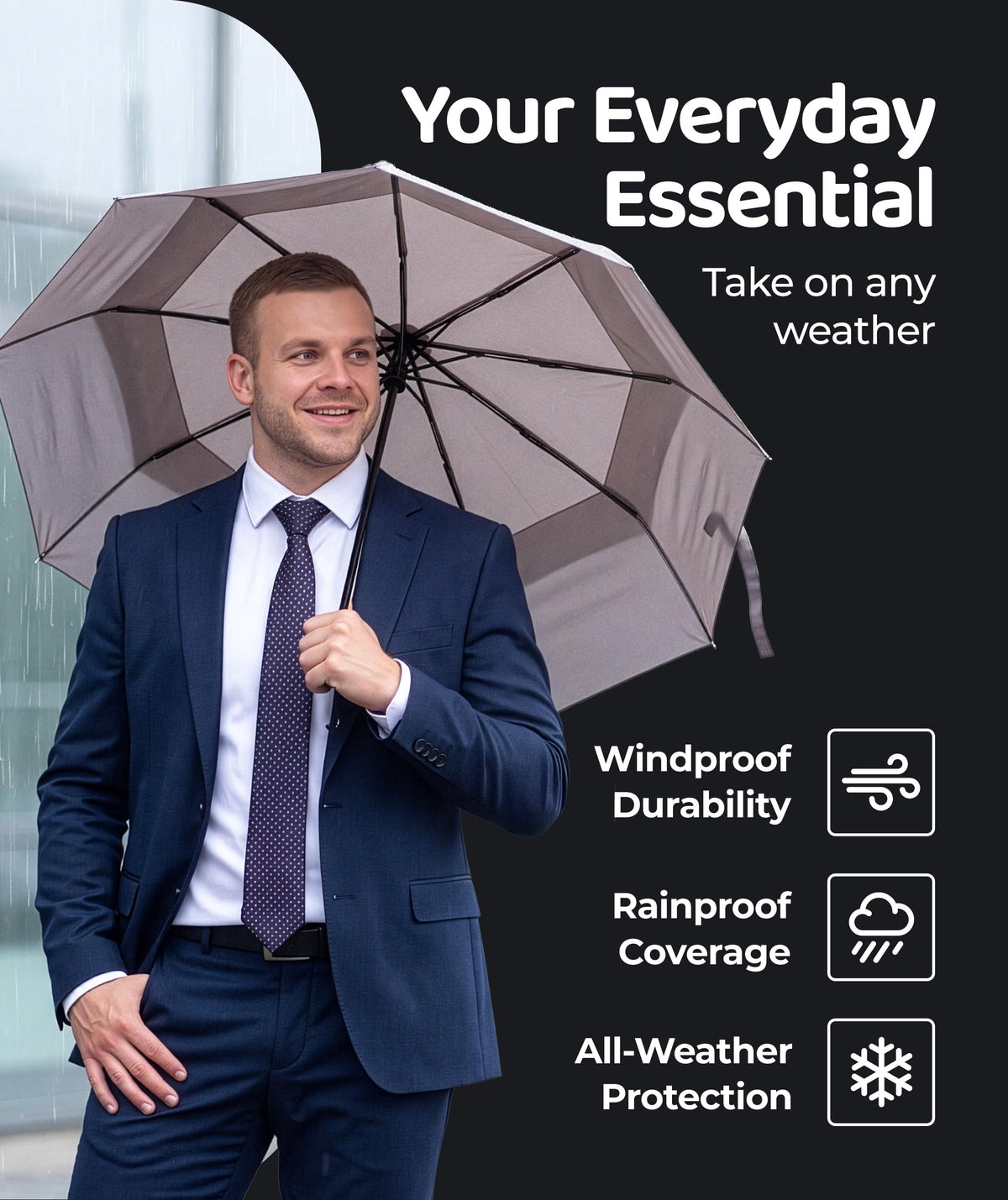 Windproof Travel Umbrella - Compact & Withstands Winds up to 100MPH, Strongest Premium Auto Folding Umbrella for Rain and Sun - Durable, Light & Portable for Women & Men, Fits Backpack & Cars Jansha Store