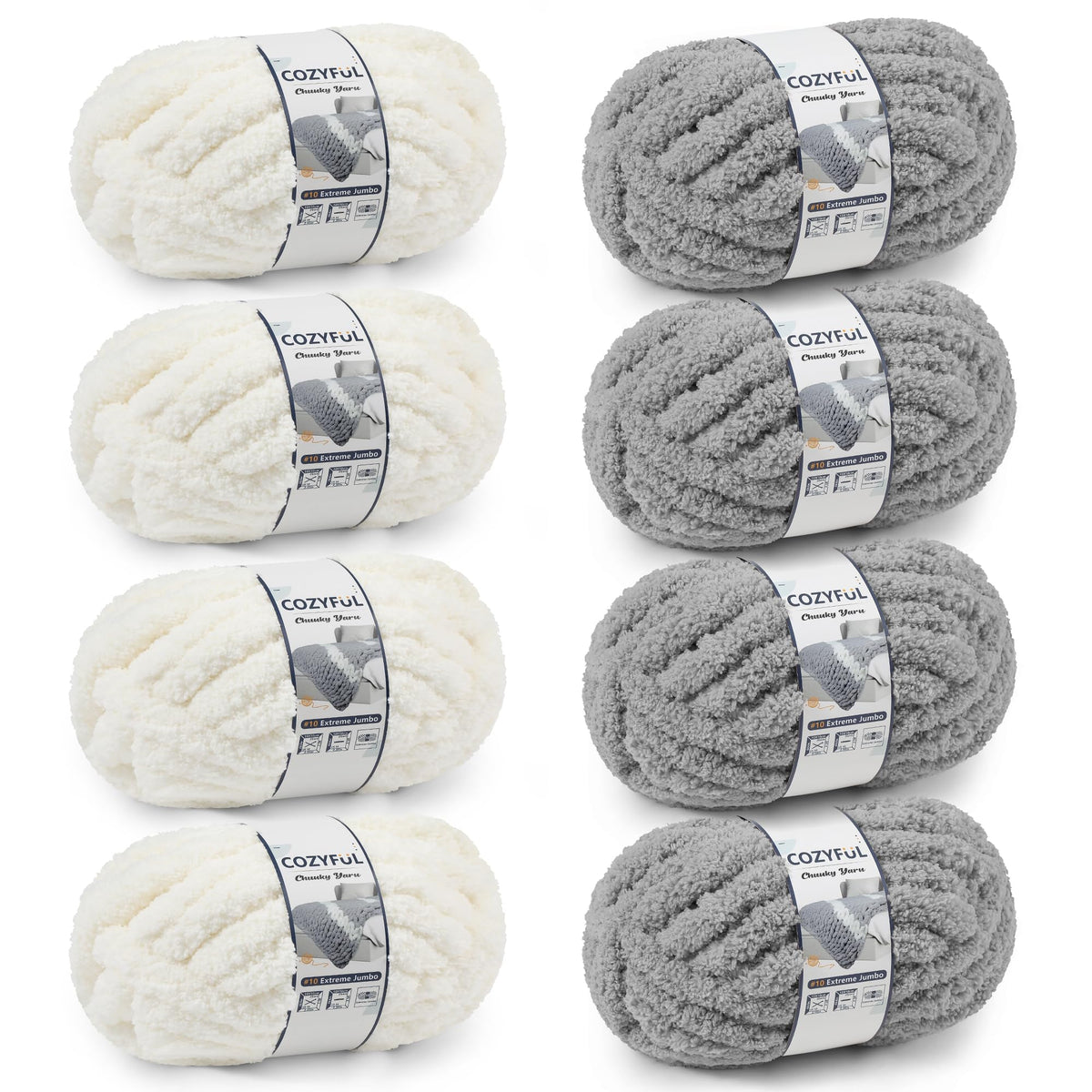 Cozyful Chunky Yarn for Hand Knitting - #10 Chunky Chenille Yarn, Jumbo Big Thick Chunky Yarns for Crocheting, Super Bulky Chunky Knit Blanket Yarns, 8 Skein (22 yds 8 oz Each Skein), Soft Sage Green Jansha Store