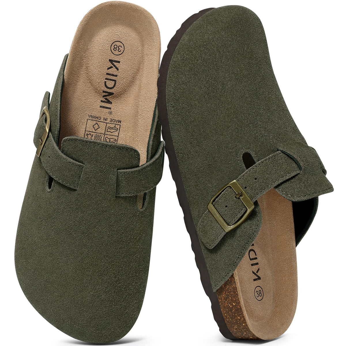 KIDMI Genuine Suede Clogs for Women Men Cork Footbed Mules Potato Shoes Jansha Store