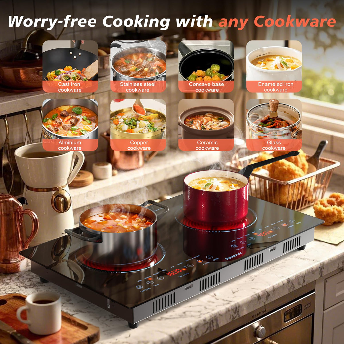 2 Burner Electric Cooktop 110V, 2000W, 24" Countertop & Built-in Jansha Store