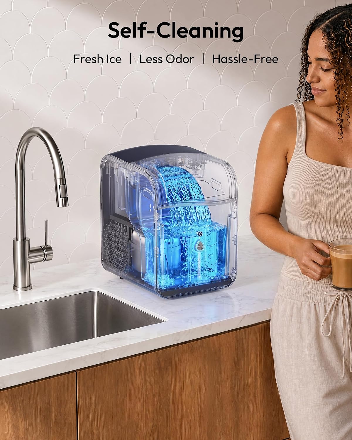 EUHOMY Smart Nugget Ice Maker Countertop, 42lbs/24H, Ready in 7 Mins, Portable Sonic Ice Maker with APP/Alexa Control, Self-Cleaning, Pebble Ice Makers with Hanging Ice Scoop for Home/Office Jansha Store