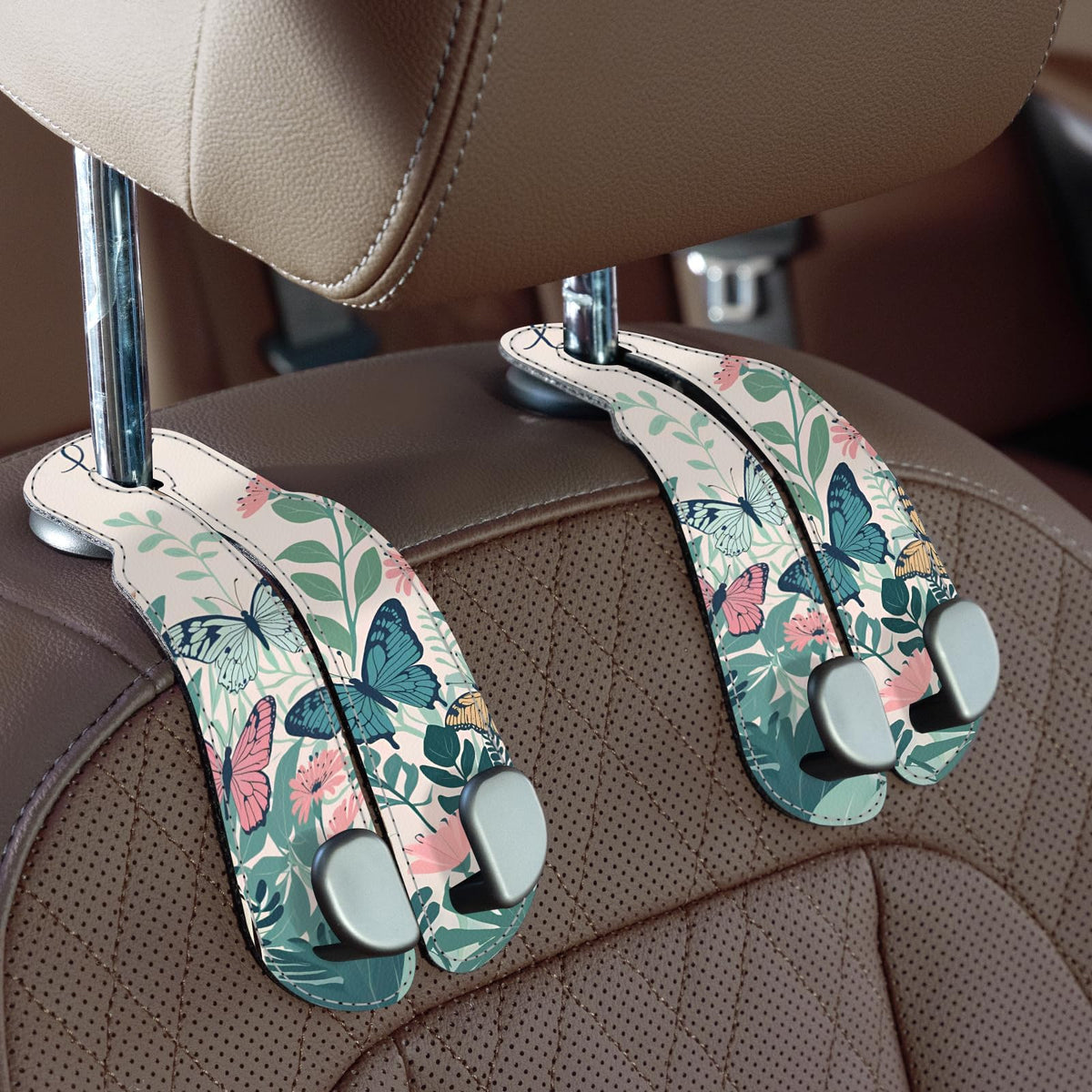 CoBak Purse Hook for Car - Universal Premium Stitched Leather and Aluminum-Magnesium Alloy Double Car Seat Back Storage Hook for Purses, Handbags, Bags (2 Pack),Black Jansha Store