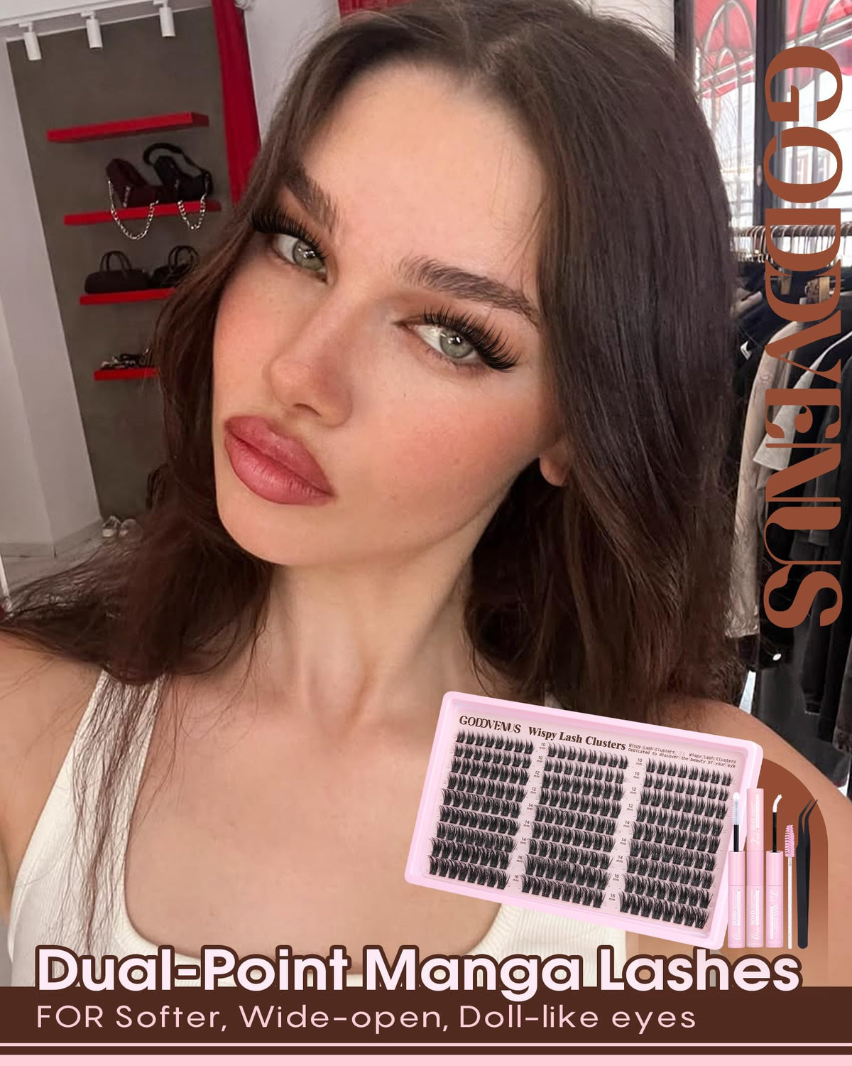 Brown Lash Clusters Natural For Soft Glam 300Pcs Wispy Lashes Cluster Eyelash Cluster Extensions C Curve Individual Lashes DIY Lash Extension Waterproof & Long - Lasting (10-16mm) Jansha Store