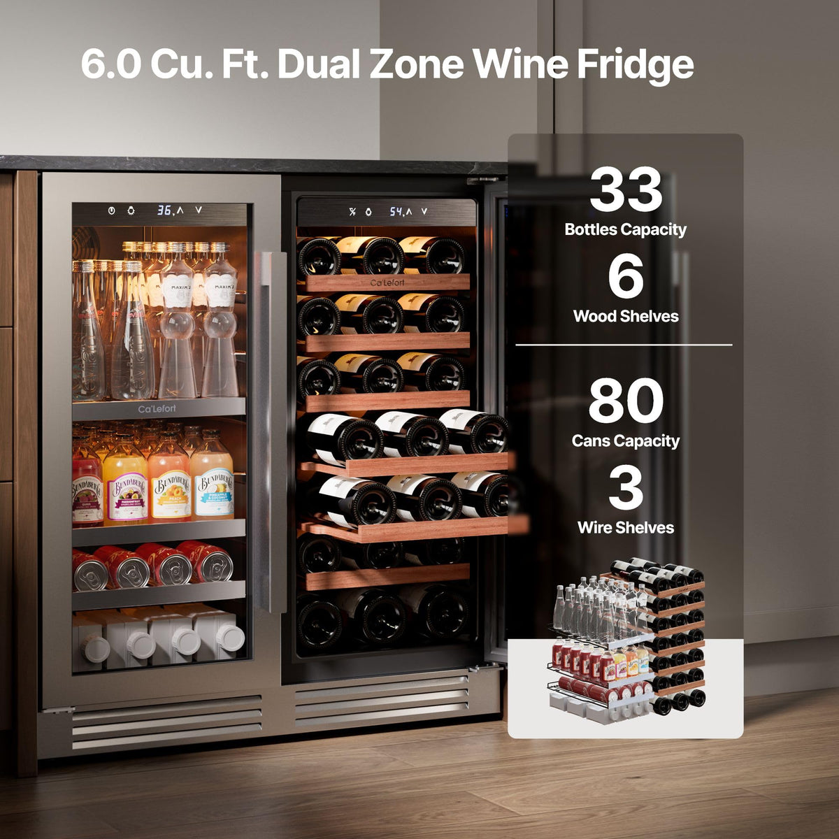 Ca'Lefort 24'' Beverage Refrigerator, 180 Can Beverage Fridge Under Counter Jansha Store