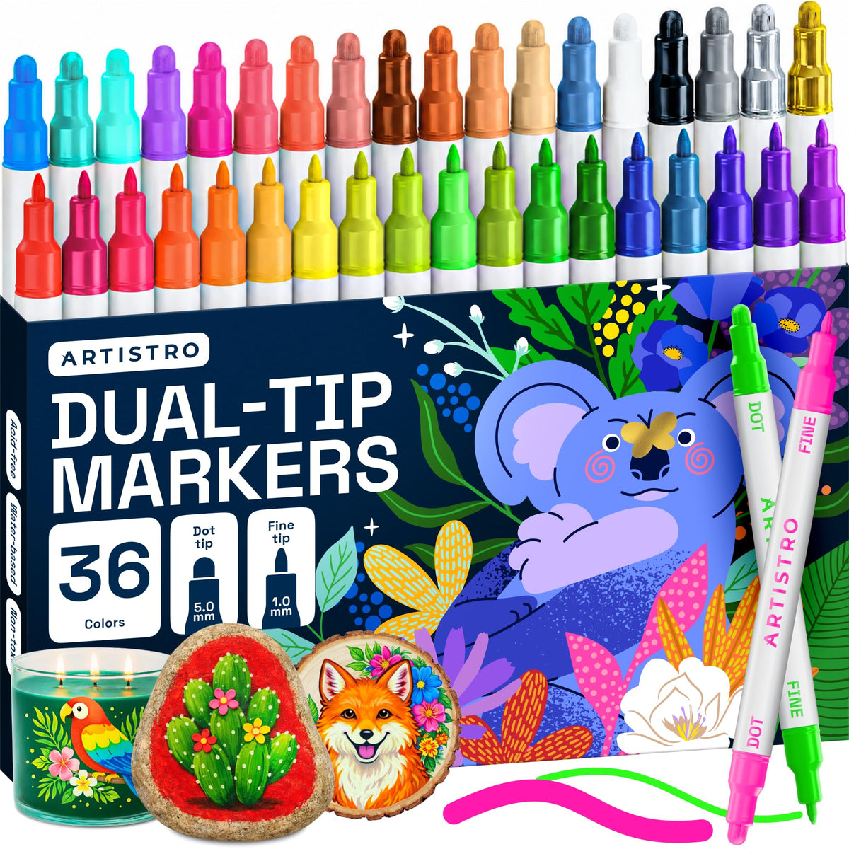 ARTISTRO 36 Multicolor Dual-Tip Acrylic Paint Marker Pens Jansha Store