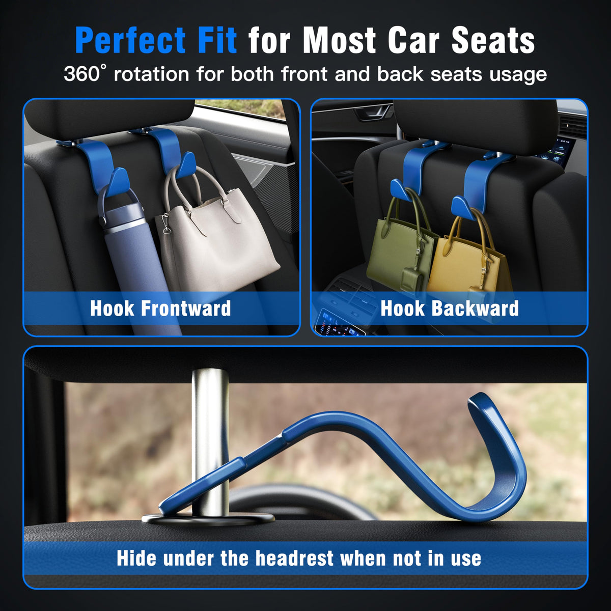 4-Pack Car Headrest Hooks Holds 55lbs Seat Storage Organizer for Bags Jansha Store