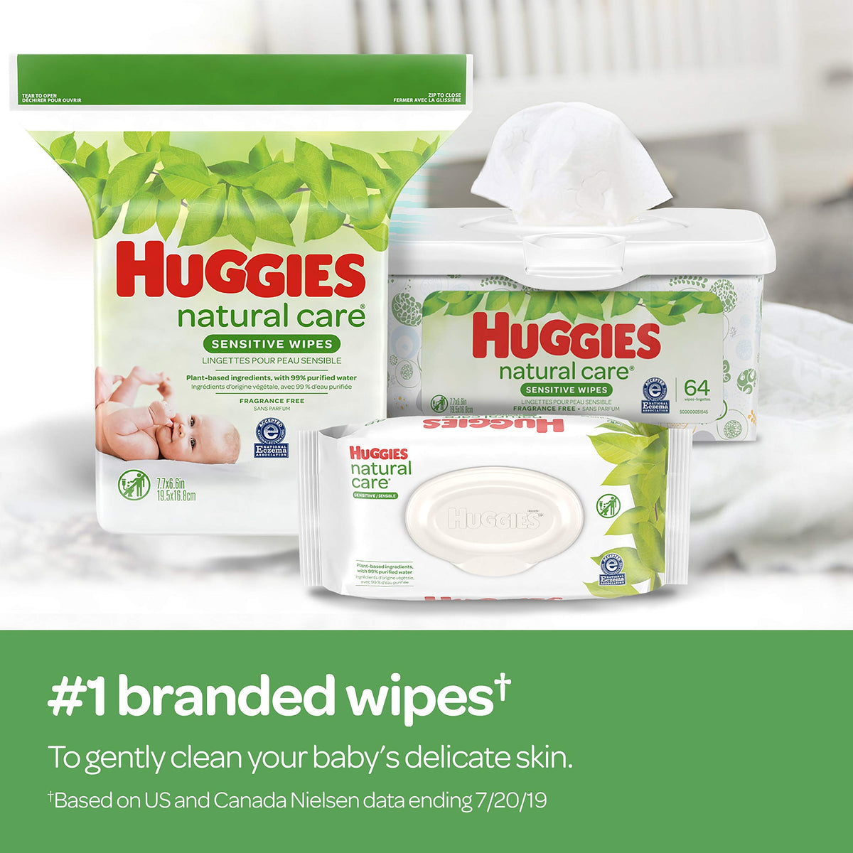 Huggies Natural Care Sensitive Baby Wipes, Unscented, Hypoallergenic, 99% Purified Water, 12 Flip-Top Packs (768 Wipes Total), Packaging May Vary Jansha Store