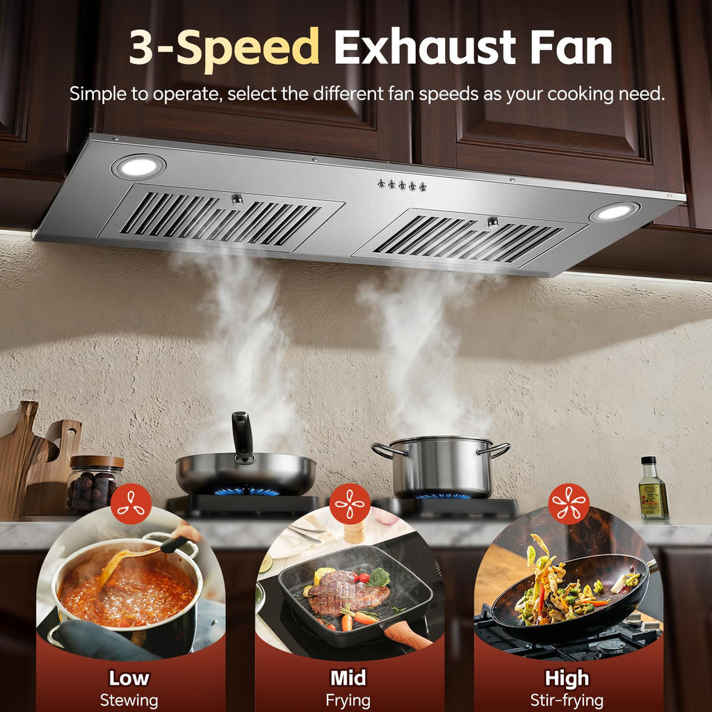 Range Hood Insert 30 inch,Stainless Steel Kitchen Vent Hood 600CFM,Built-in Kitchen Stove Hood w/Front Button Controls and Front LED Lights,Baffle Filters,Ducted/ductless Convertible Duct Jansha Store