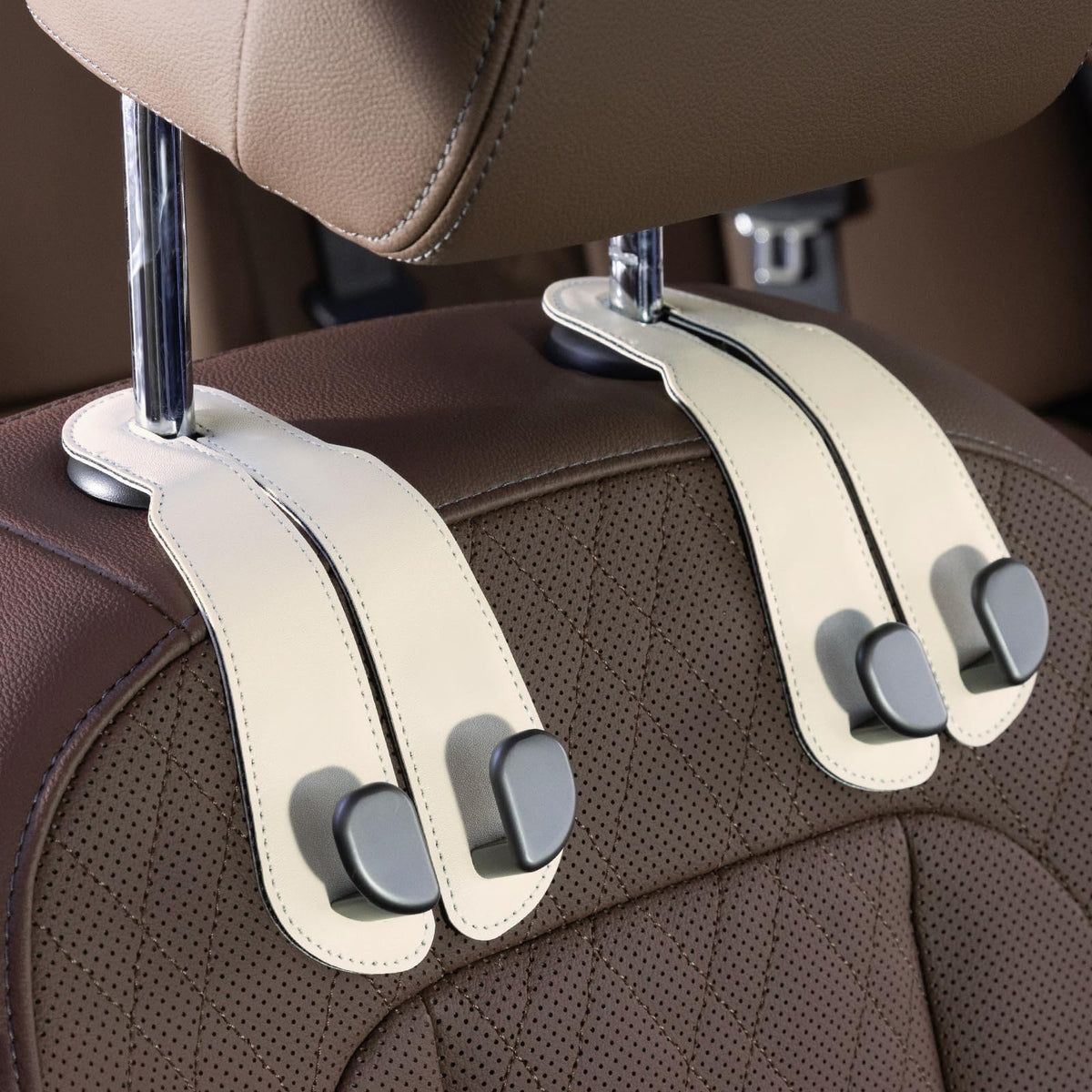 CoBak Purse Hook for Car - Universal Premium Stitched Leather and Aluminum-Magnesium Alloy Double Car Seat Back Storage Hook for Purses, Handbags, Bags (2 Pack),Black Jansha Store