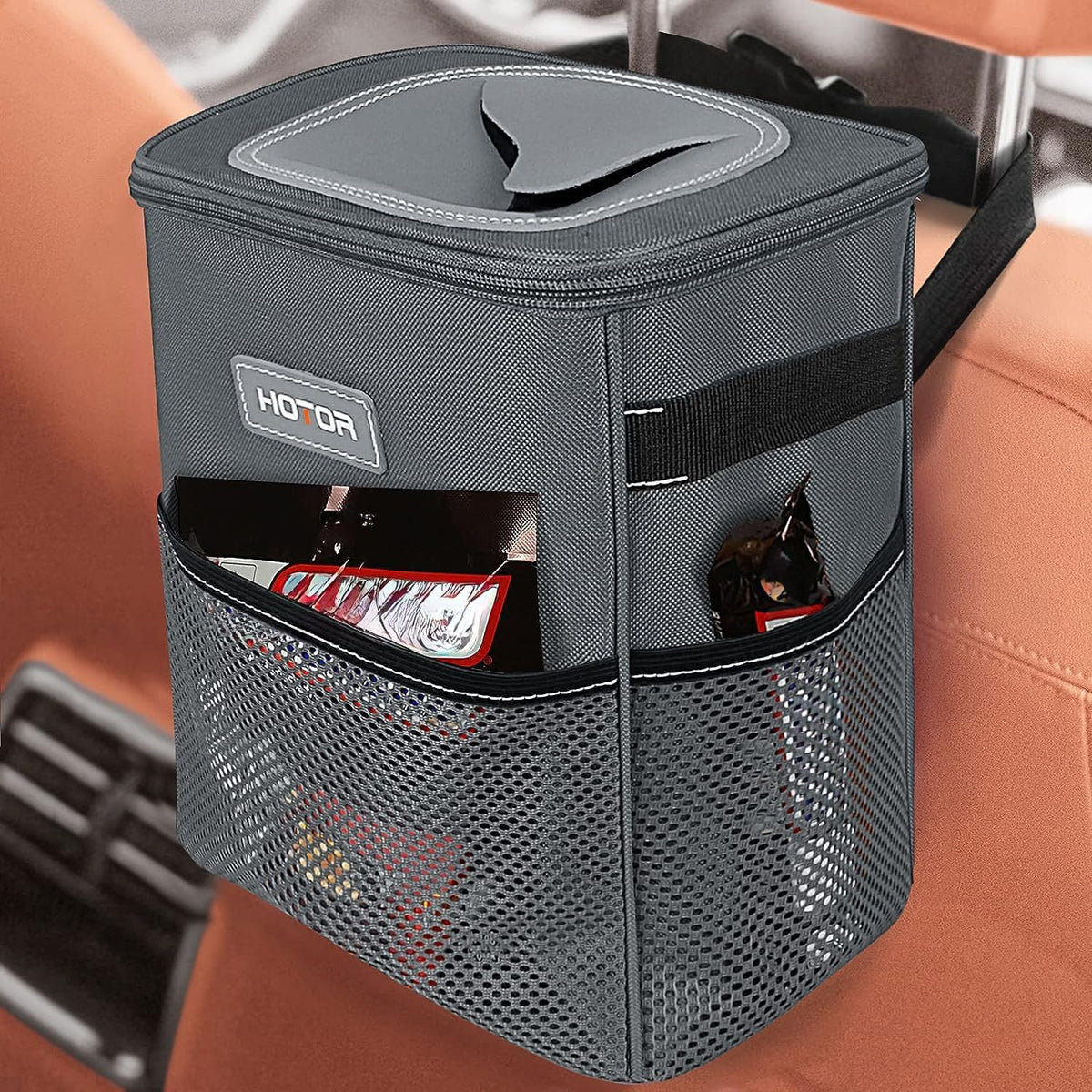 HOTOR Car Trash Can, Leakproof Car Organizer, 2-Gallon, Black Jansha Store